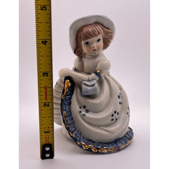 Vintage Porcelain Bell Girl in a Blue Dress Southern Belle Hand Painted Taiwan - Picture 5 of 8